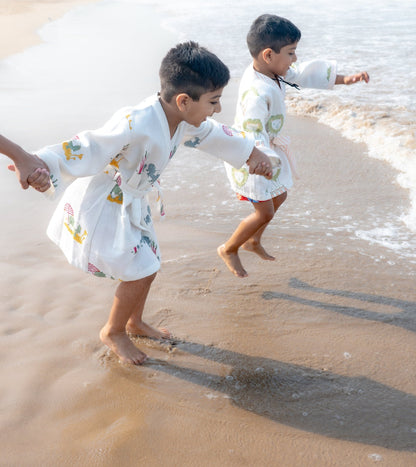 Pure Cotton Waffle Fabric Robe for Kids – Elle Design, Earthy Tone – Bath Linens on Brown Living™. SKU: MSY - 00433B - Earthy - S. Img 6.