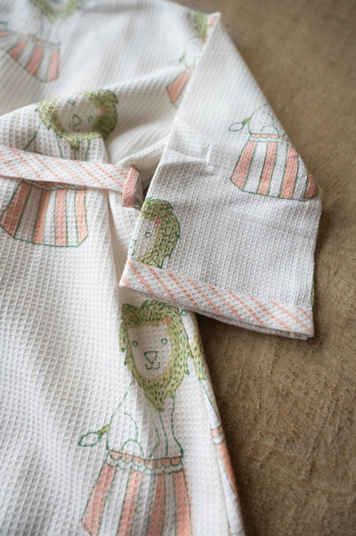Pure Cotton Waffle Fabric Small Robe for Kids – Circus Design – Bath Linens on Brown Living™. SKU: MSY - 00433E - Peach - S. Img 3.