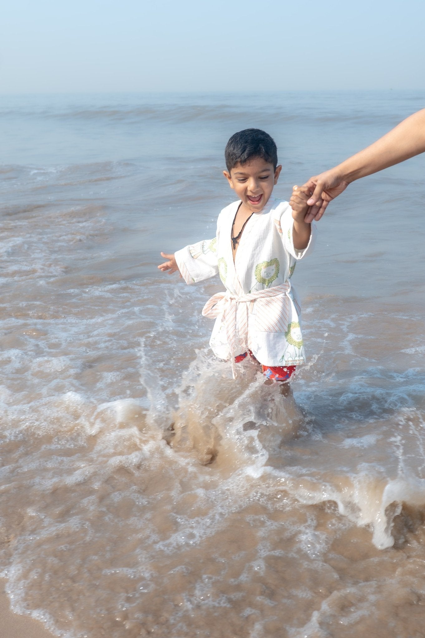 Pure Cotton Waffle Fabric Small Robe for Kids – Circus Design – Bath Linens on Brown Living™. SKU: MSY - 00433E - Peach - S. Img 4.