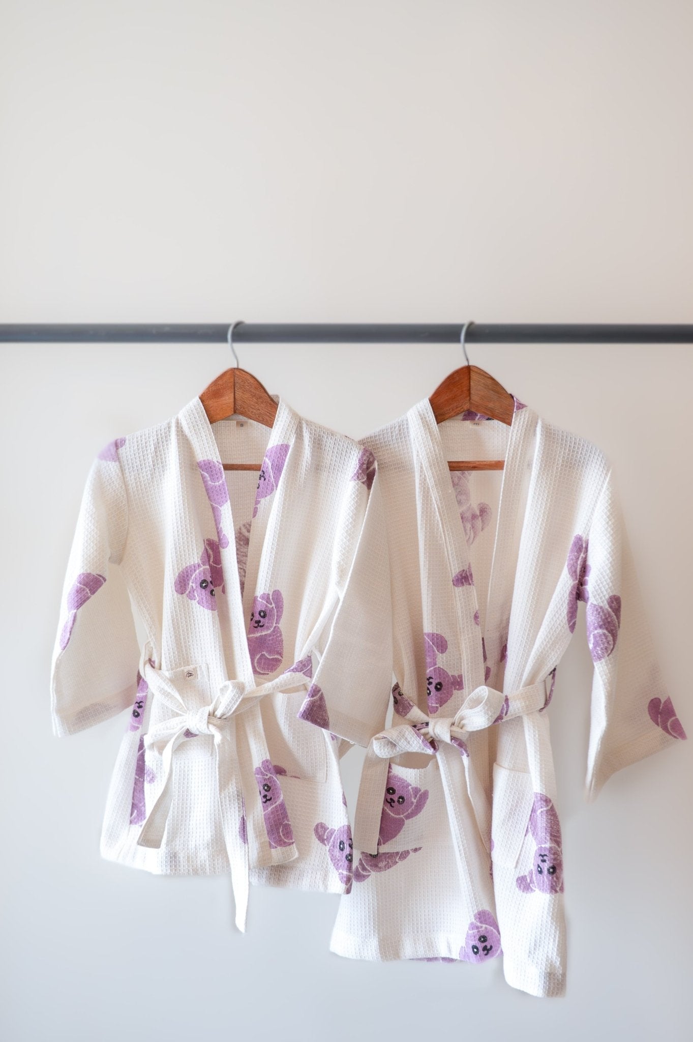 Pure Cotton Waffle Fabric Small Robe for Kids – Koala Design, Purple – Bath Linens on Brown Living™. SKU: MSY - 00433F - Purple - S. Img 1.