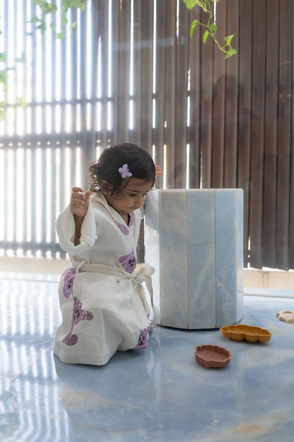 Pure Cotton Waffle Fabric Small Robe for Kids – Koala Design, Purple – Bath Linens on Brown Living™. SKU: MSY - 00433F - Purple - S. Img 5.