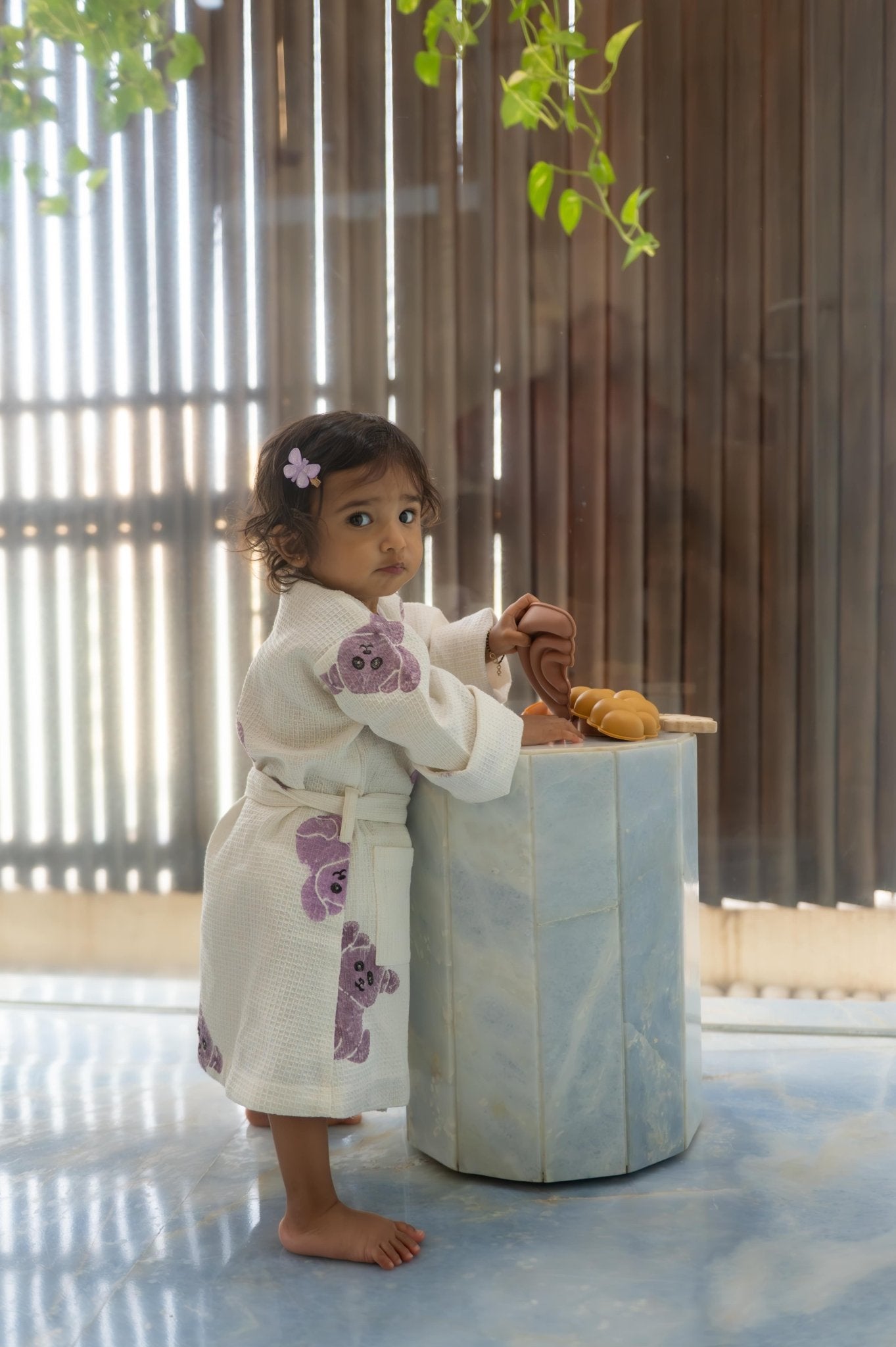 Pure Cotton Waffle Fabric Small Robe for Kids – Koala Design, Purple – Bath Linens on Brown Living™. SKU: MSY - 00433F - Purple - S. Img 4.