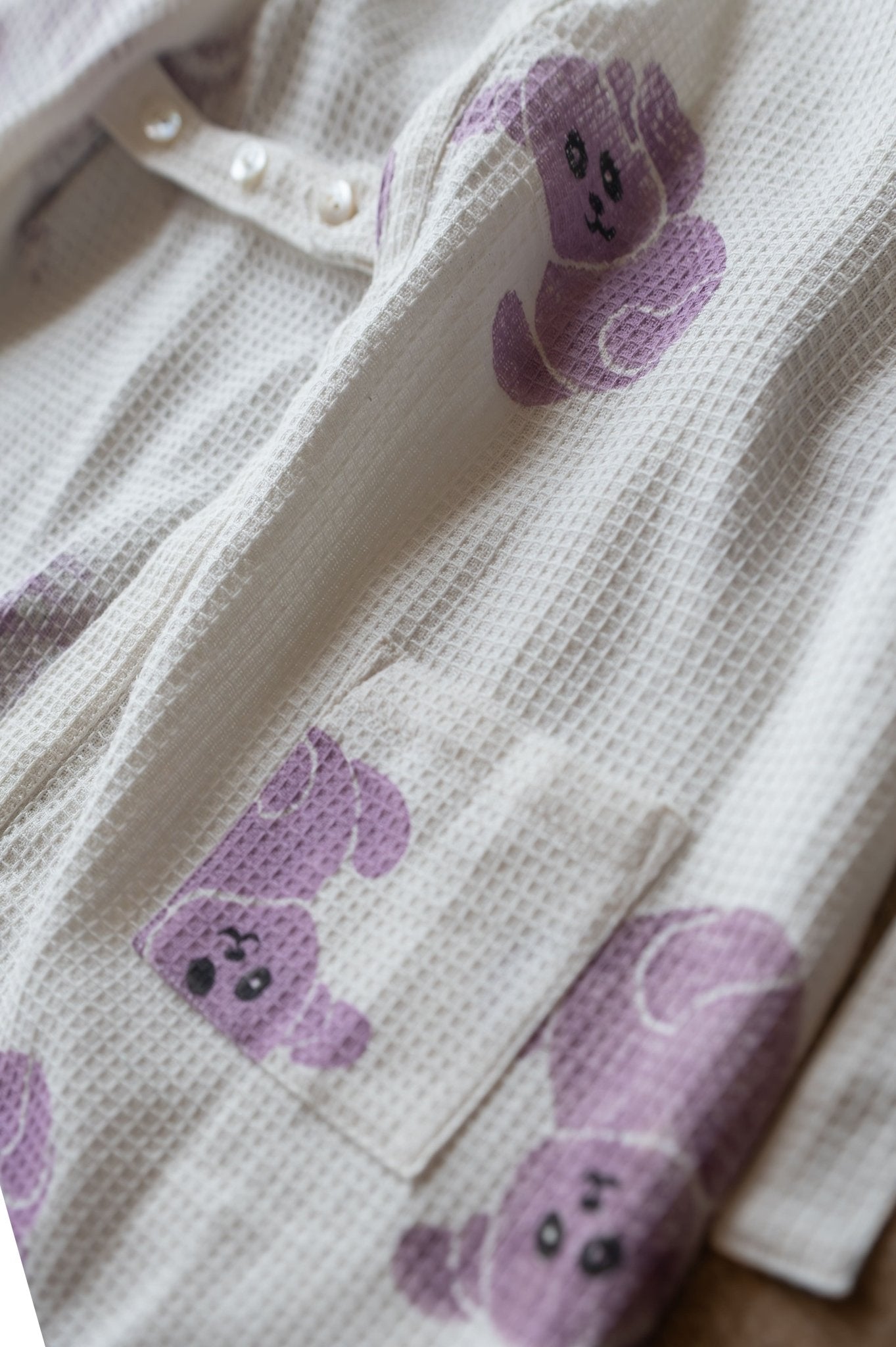 Pure Cotton Waffle Fabric Small Robe for Kids – Koala Design, Purple – Bath Linens on Brown Living™. SKU: MSY - 00433F - Purple - S. Img 3.