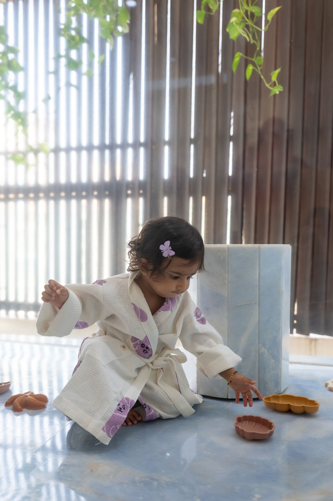 Pure Cotton Waffle Fabric Small Robe for Kids – Koala Design, Purple – Bath Linens on Brown Living™. SKU: MSY - 00433F - Purple - S. Img 6.