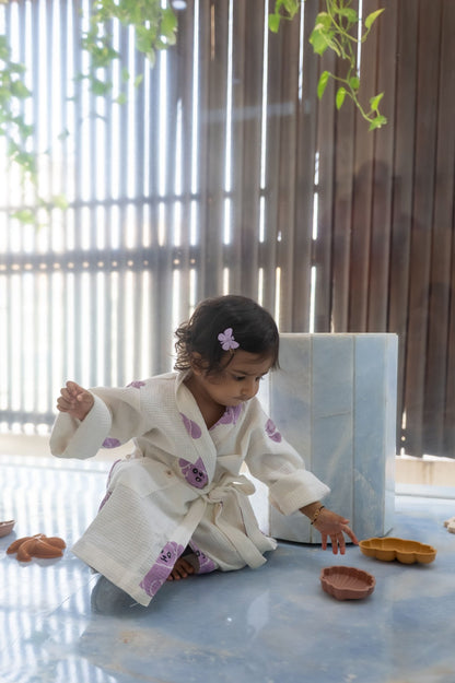 Pure Cotton Waffle Fabric Small Robe for Kids – Koala Design, Purple – Bath Linens on Brown Living™. SKU: MSY - 00433F - Purple - S. Img 6.