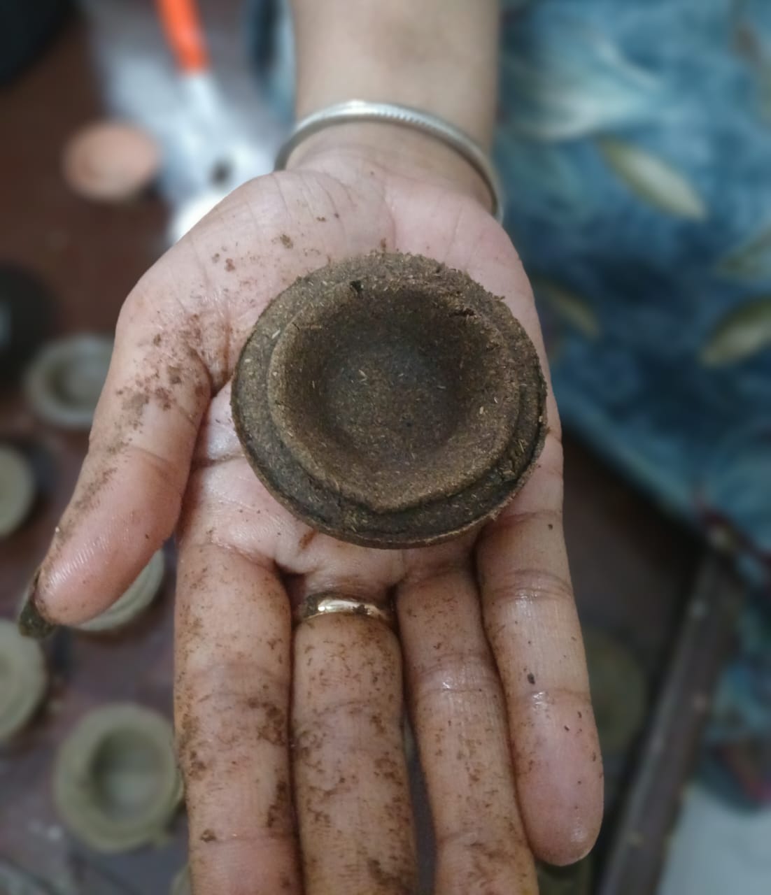 Pure Cow Dung Diyas from Villages of Chhattisgarh – (Set of 10) – Religious Items on Brown Living™. SKU: KAD01. Img 1.