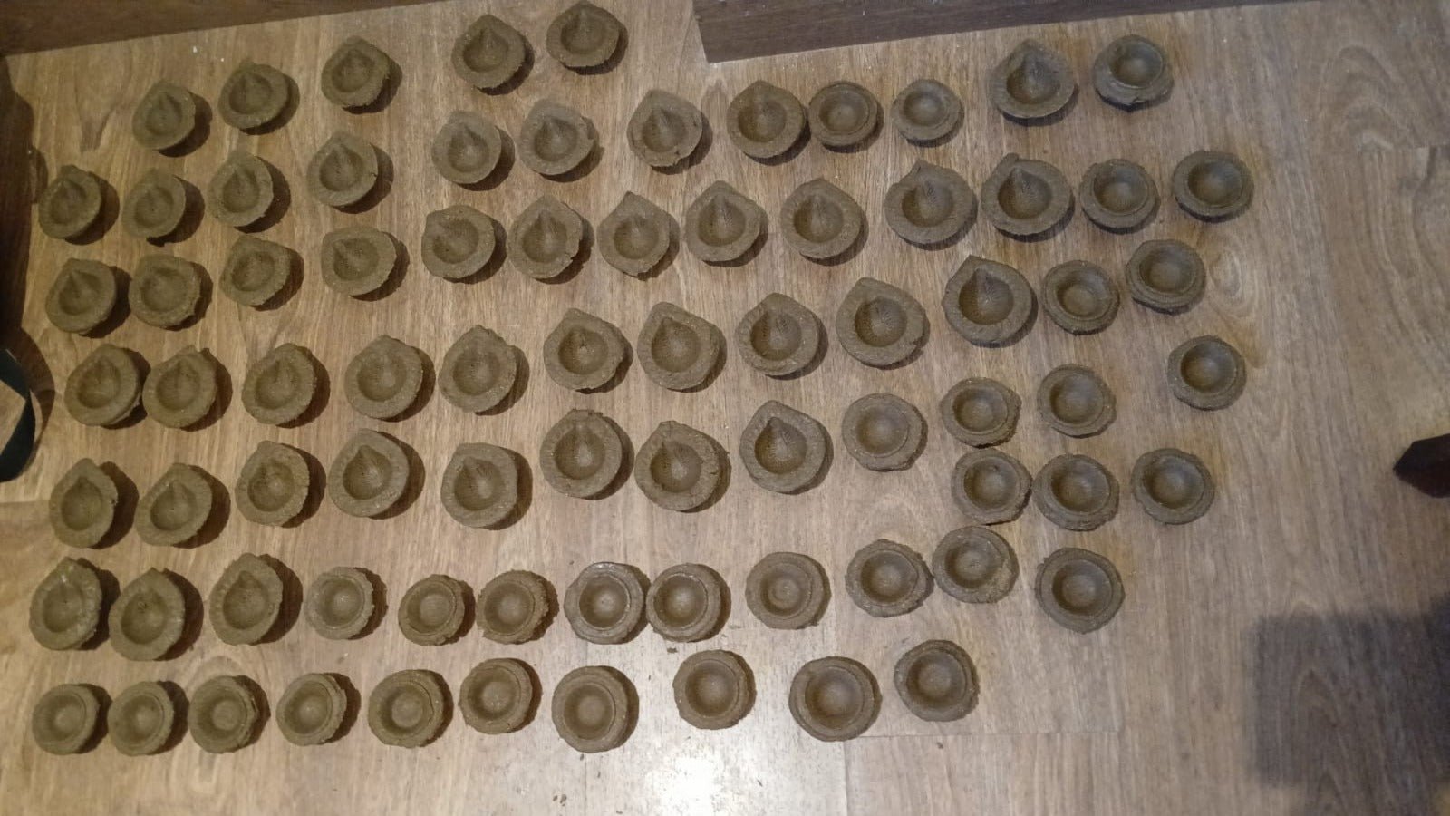 Pure Cow Dung Diyas from Villages of Chhattisgarh – (Set of 10) – Religious Items on Brown Living™. SKU: KAD01. Img 3.