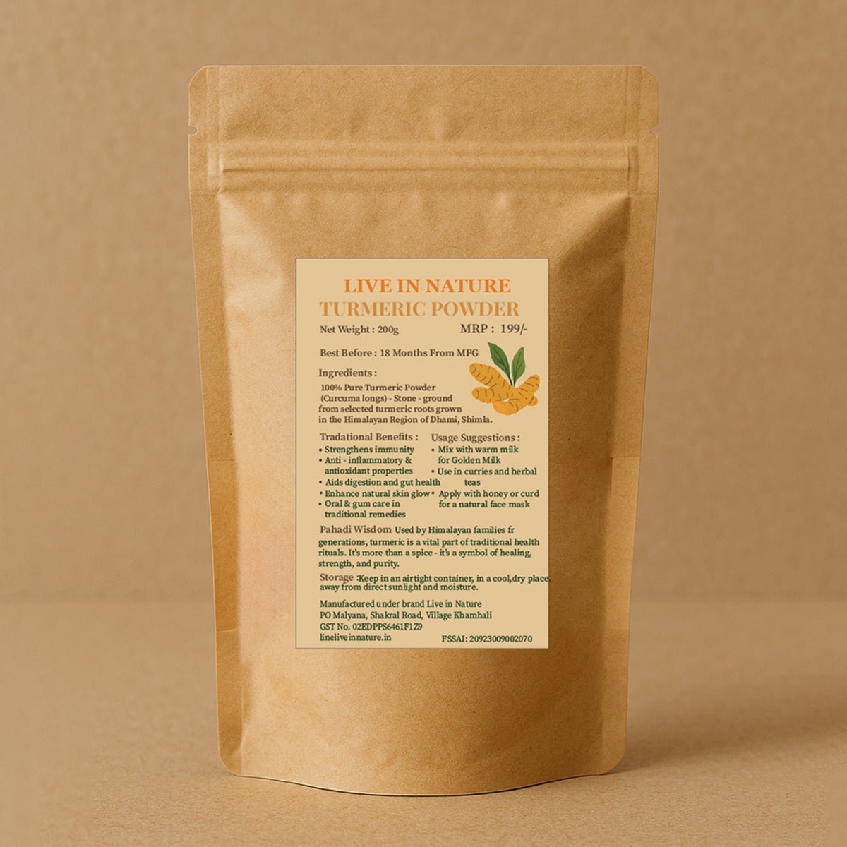 Pure Himalayan Turmeric Powder | Natural & Healthy Spice – Seasonings & Spices on Brown Living™. SKU: LN-TUR200-01. Img 2.