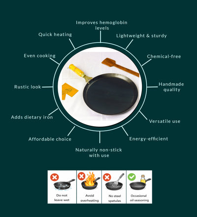 Pure Iron Handmade Dosa Tawa (10inches Inches)+ Free Wooden Flip – Cookware on Brown Living™. SKU: Iron-Tawa-1-1600g-packof1. Img 7.