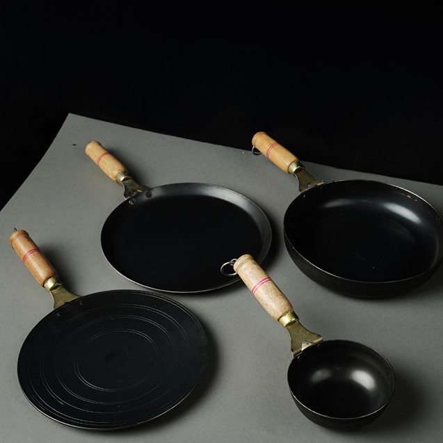 Pure Iron Handmade Family Combo (Tadka Pan+ Fry Pan+ Dosa Tawa+ Roti Tawa) | Verified Sustainable by Brown Living™