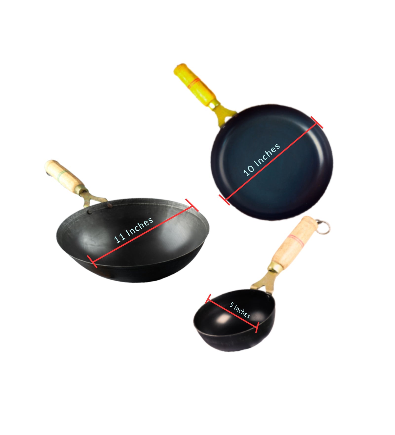 Pure Iron Handmade Family Combo (Tadka Pan + Fry Pan+ Round Wok