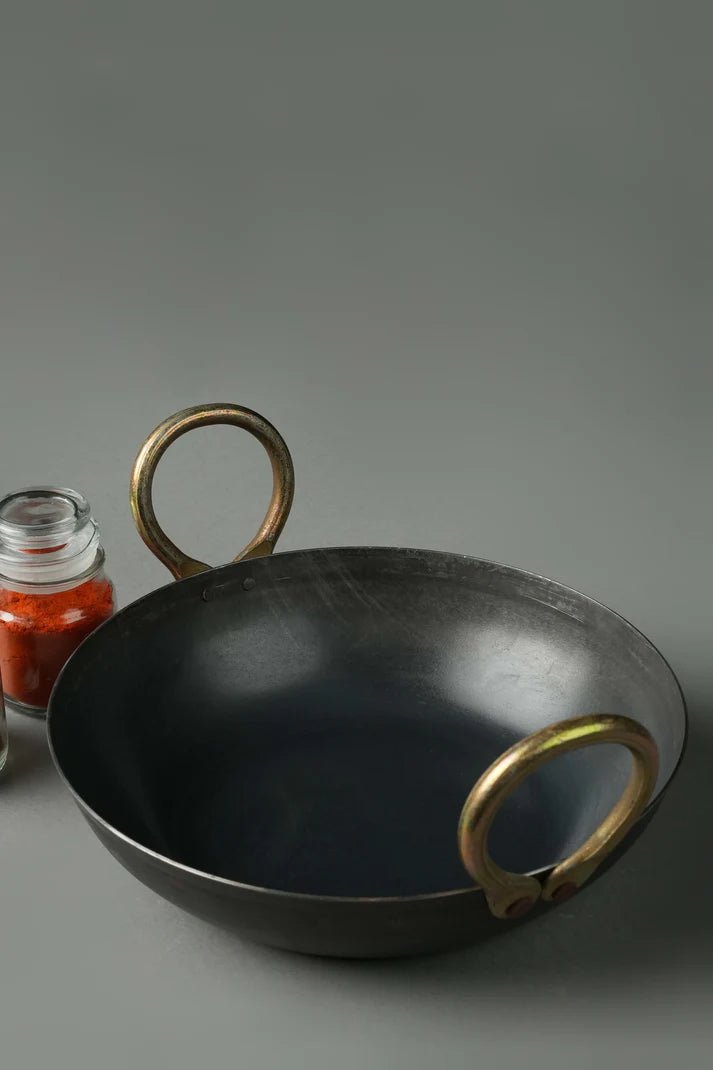Pure Iron Handmade Family Combo (Tadka Pan+ Tawa+ Round Wok) – Cookware by 80s Cookware available on Brown Living™. . SKU: Iron - Combo - 1 - 3200g - packof3. Img 2.