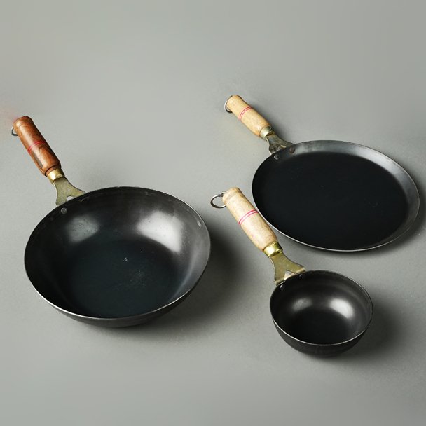 Pure Iron Handmade Family Combo (Tadka Pan+ Tawa+ Wok) | Verified Sustainable by Brown Living™