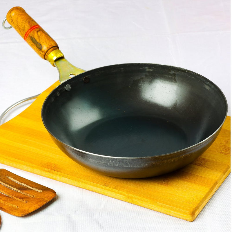 Pure Iron Handmade Flat Bottom Wok (10 Inches) | Verified Sustainable by Brown Living™