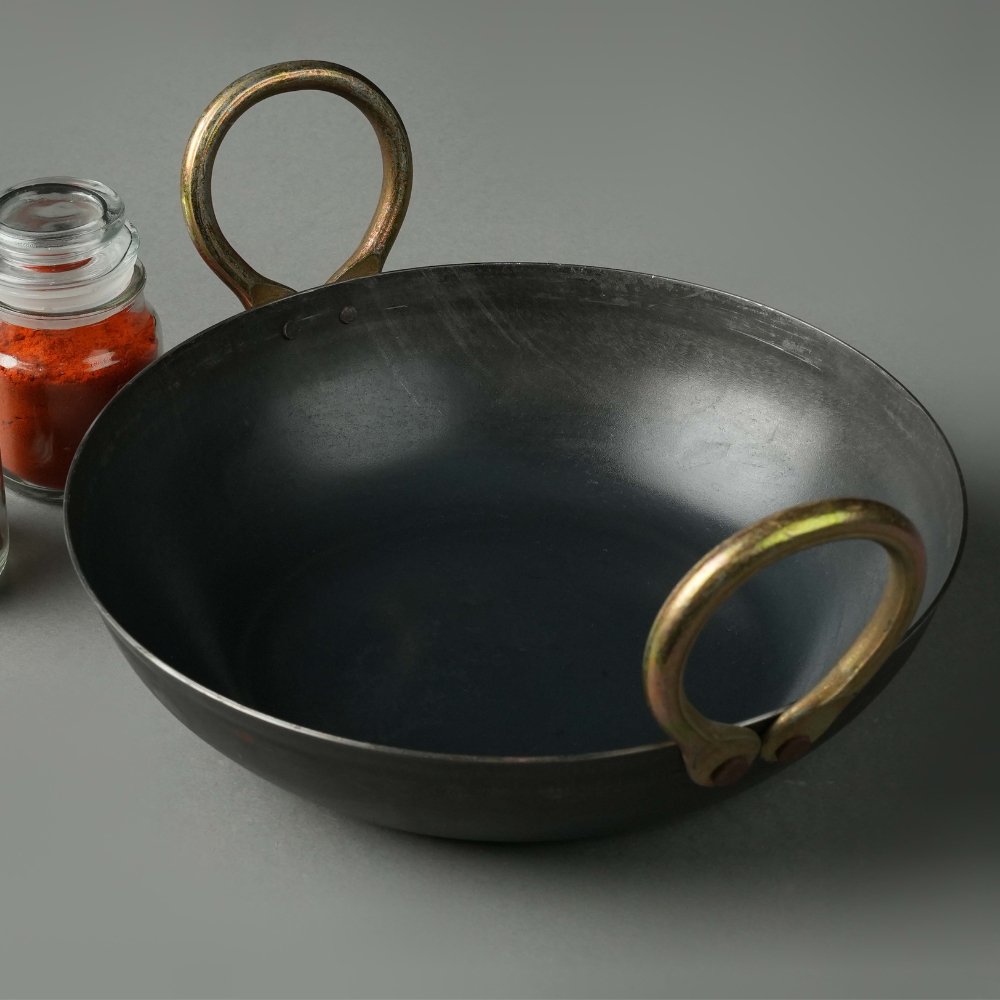 Pure Iron Handmade Kadai (10inches Inches) – Cookware by 80s Cookware available on Brown Living™. . SKU: Iron - Kadai - 1000g - packof1. Img 3.