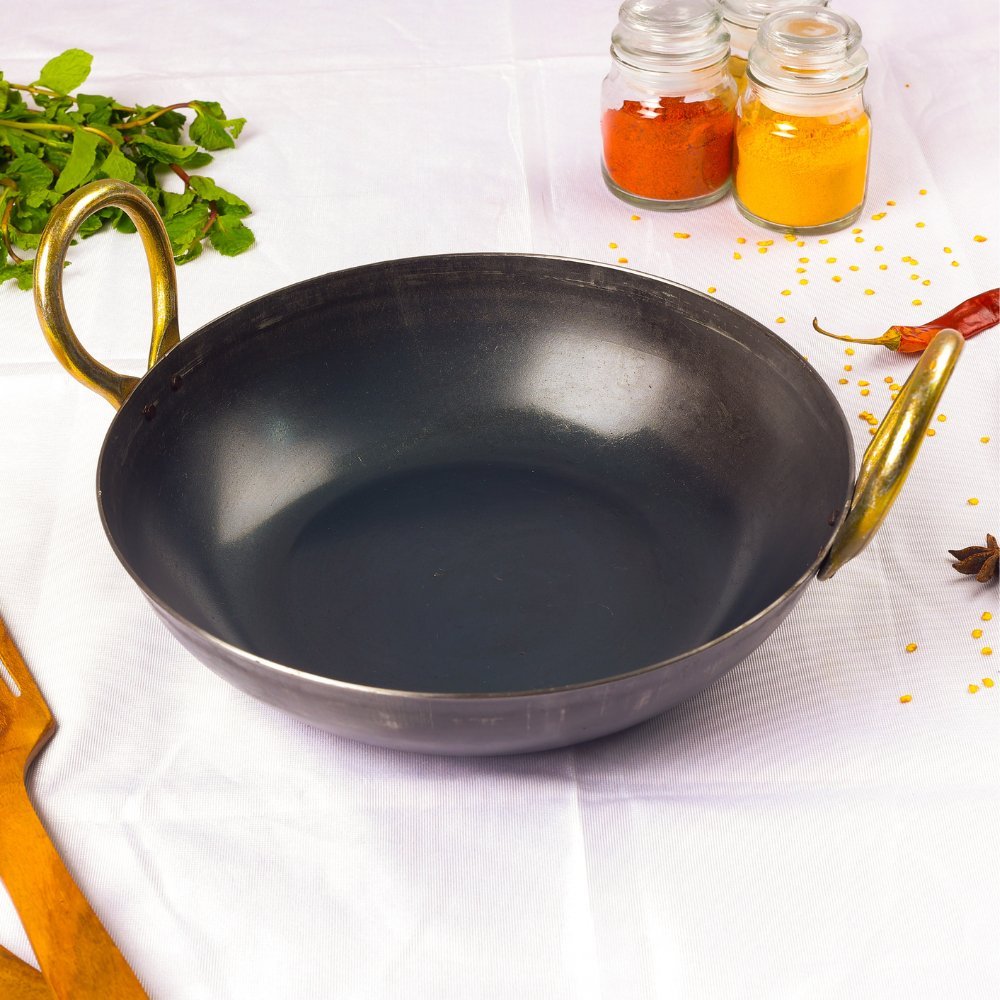 Pure Iron Handmade Kadai (10inches Inches) – Cookware by 80s Cookware available on Brown Living™. . SKU: Iron - Kadai - 1000g - packof1. Img 4.