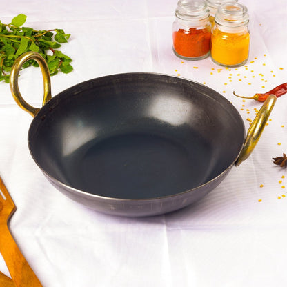 Pure Iron Handmade Kadai (10inches Inches) – Cookware by 80s Cookware available on Brown Living™. . SKU: Iron - Kadai - 1000g - packof1. Img 4.