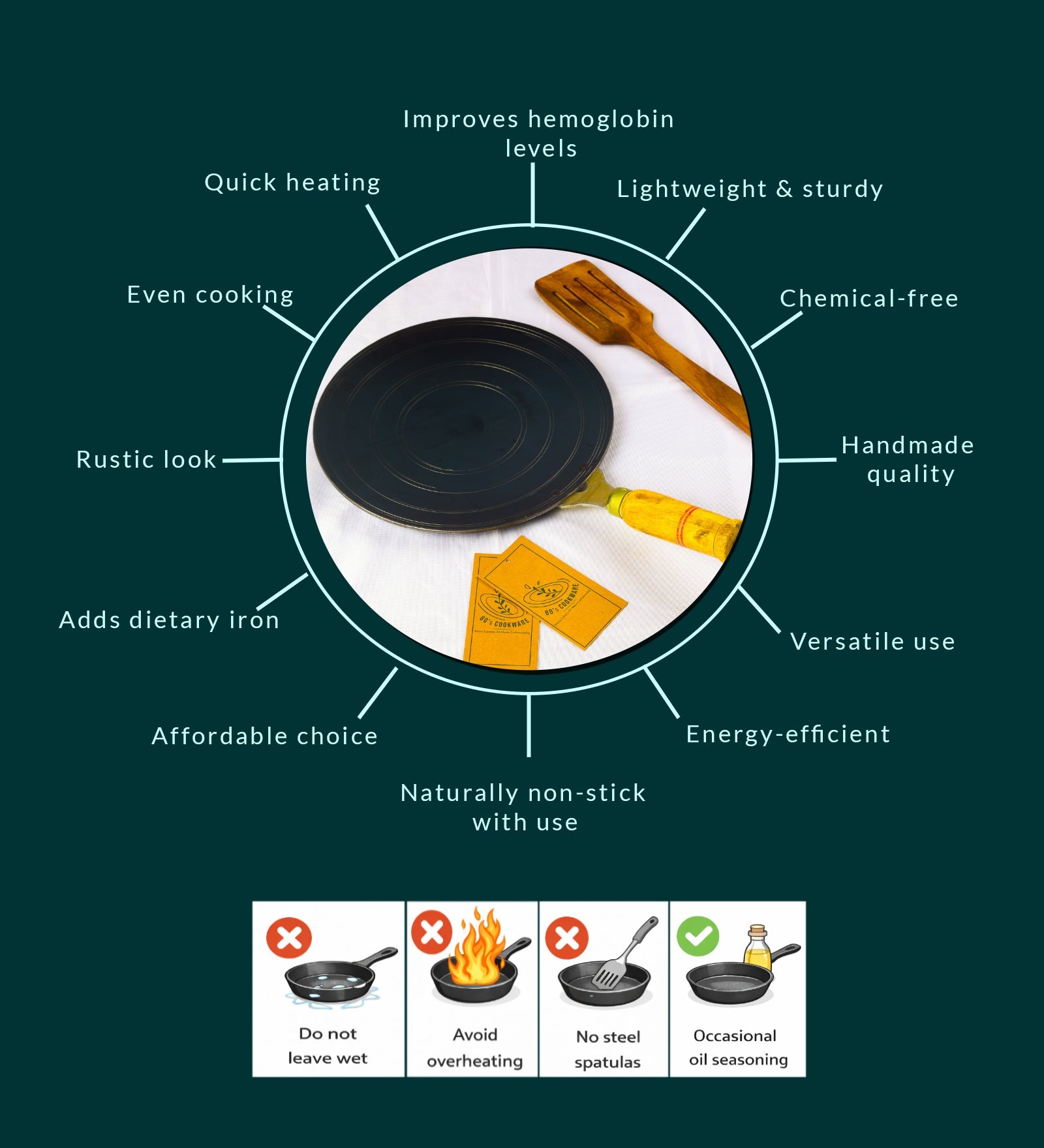 Pure Iron Handmade Roti Tawa (10 Inches) – Cookware on Brown Living™. SKU: Iron-roti-Tawa-1000g-packof1. Img 5.