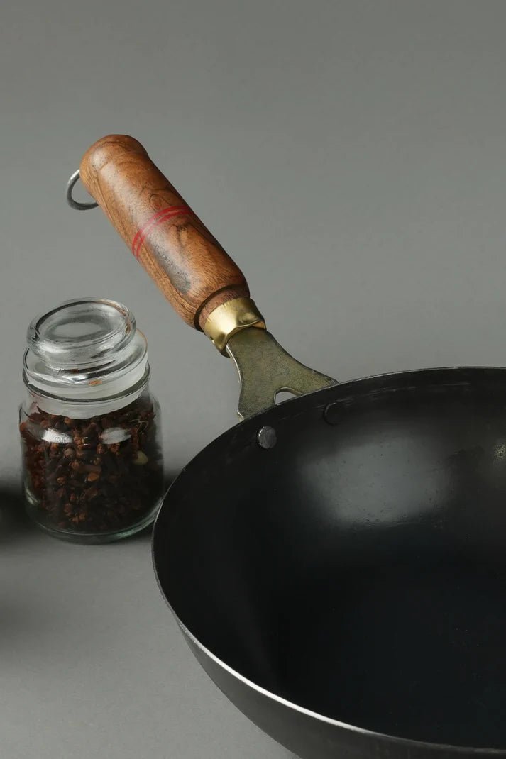 Pure Iron Handmade Round Wok (11 Inches) – Cookware on Brown Living™. SKU: Iron - wok - 1350g - packof1. Img 2.