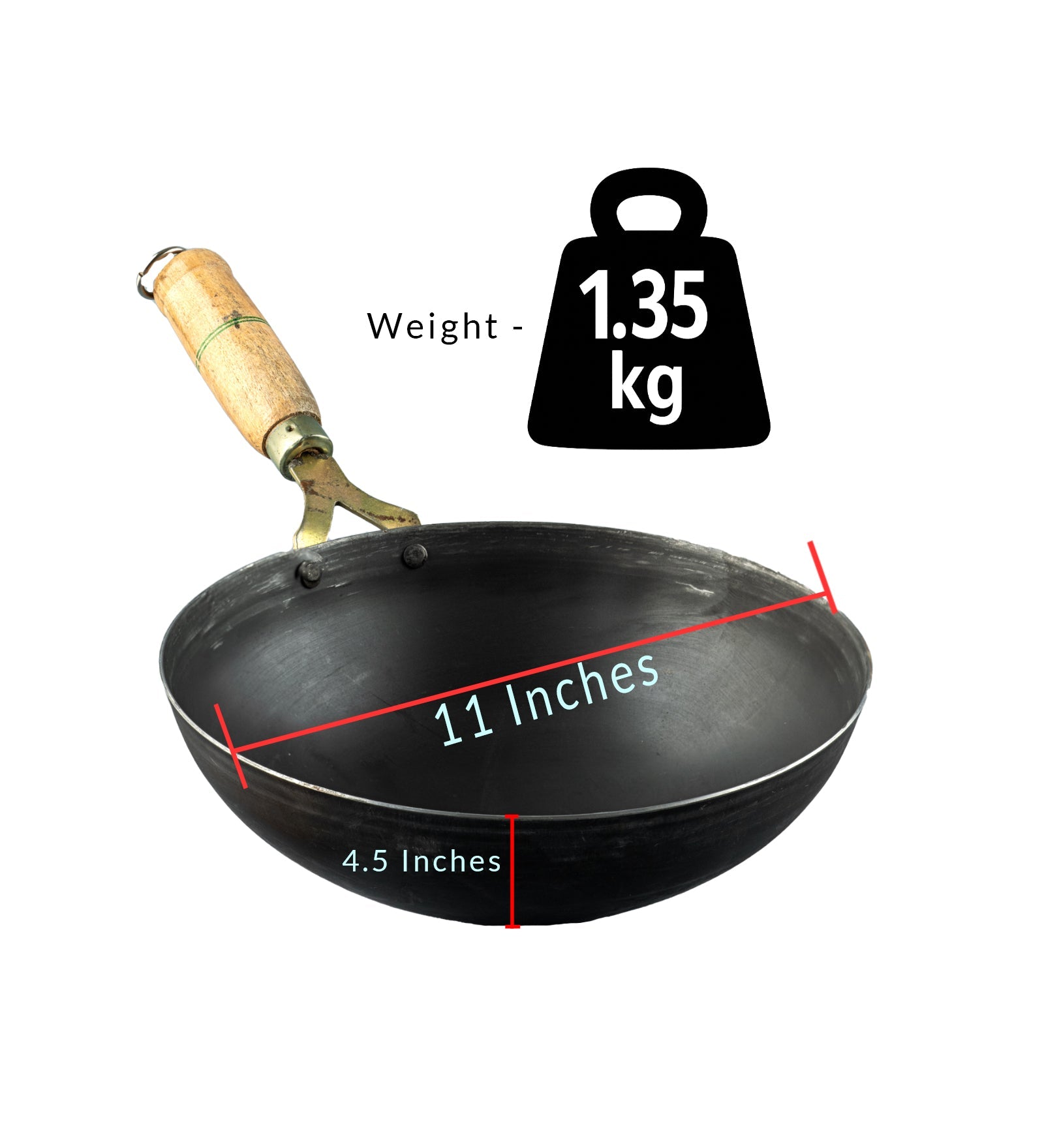 Pure Iron Handmade Round Wok – Cookware on Brown Living™. SKU: T16. Img 4.