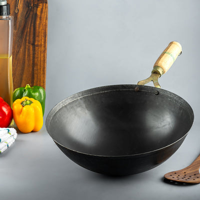 Pure Iron Handmade Round Wok – Cookware on Brown Living™. SKU: T5. Img 1.