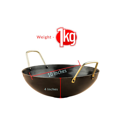 Pure Iron Kadai (Wok) 10 Inch – Traditional Handmade Cookware – Cookware on Brown Living™. SKU: T15. Img 3.