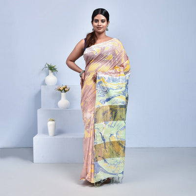 Pure Linen Saree with Metallic Border | Elegant Lightweight Linen Sare – Womens Saree on Brown Living™. SKU: ST-LIN-SAR-BMARBLE-10. Img 14.