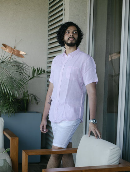 Pure Linen Short Sleeve Shirt | Breathable & Lightweight Summer Wear – Men Shirt on Brown Living™. SKU: ANTPLSSSPS. Img 1.