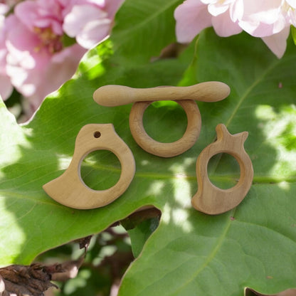 Pure Neem Wooden Teethers – Dumbbell, Ring, Mango & Dove Shapes – Baby Teethers & Soothers on Brown Living™. SKU: T_DBL-RNG-MNG-DV. Img 4.
