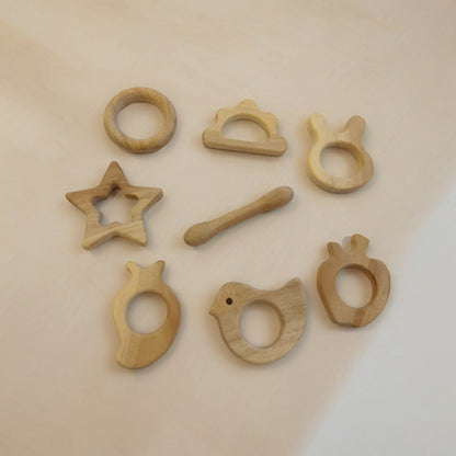 Pure Neem Wooden Teethers – Smooth Finishing With Round Edges – Baby Teethers & Soothers on Brown Living™. SKU: T_STR-DBL-CLD-DV-RNG-BNY-APL-MNG. Img 2.