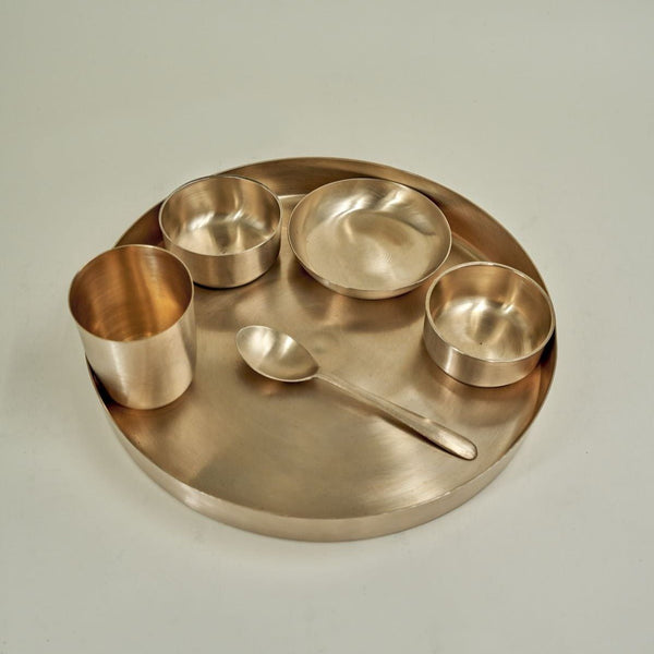 Pure Original Kansa/ Bronze 6 Piece Thali Set 14" | Verified Sustainable Dinner Set on Brown Living™