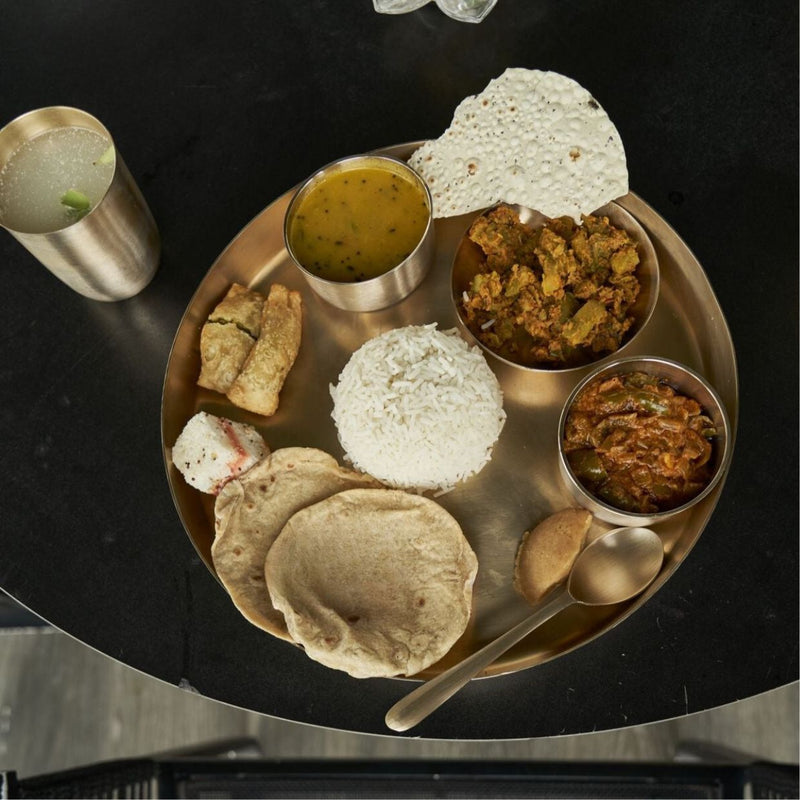 Pure Original Kansa/ Bronze 6 Piece Thali Set 14" | Verified Sustainable Dinner Set on Brown Living™