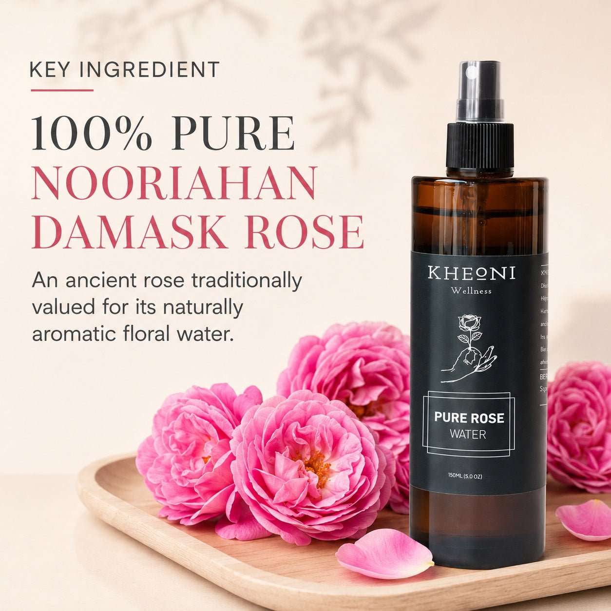 Pure Rose Water Face Mist & Toner | Damask Rose | 150 ml – Face Toner on Brown Living™. SKU: FFHYRW150L. Img 5.