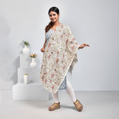 Pure Silk Hand Embroidered Dupatta – Womens Dupatta by Stotra available on Brown Living™. Off White - Kolki Design . SKU: ST - DUP - OFF - KOLKI - 06. Img 18.