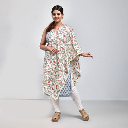 Pure Silk Hand Embroidered Dupatta – Womens Dupatta by Stotra available on Brown Living™. Off White - Periwinkle Design . SKU: ST - DUP - OFF - PERI - 07. Img 20.