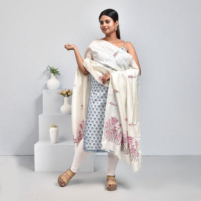 Pure Silk Hand Embroidered Dupatta – Womens Dupatta on Brown Living™. SKU: ST - DUP - WHITE - LOTUS - 11. Img 24.