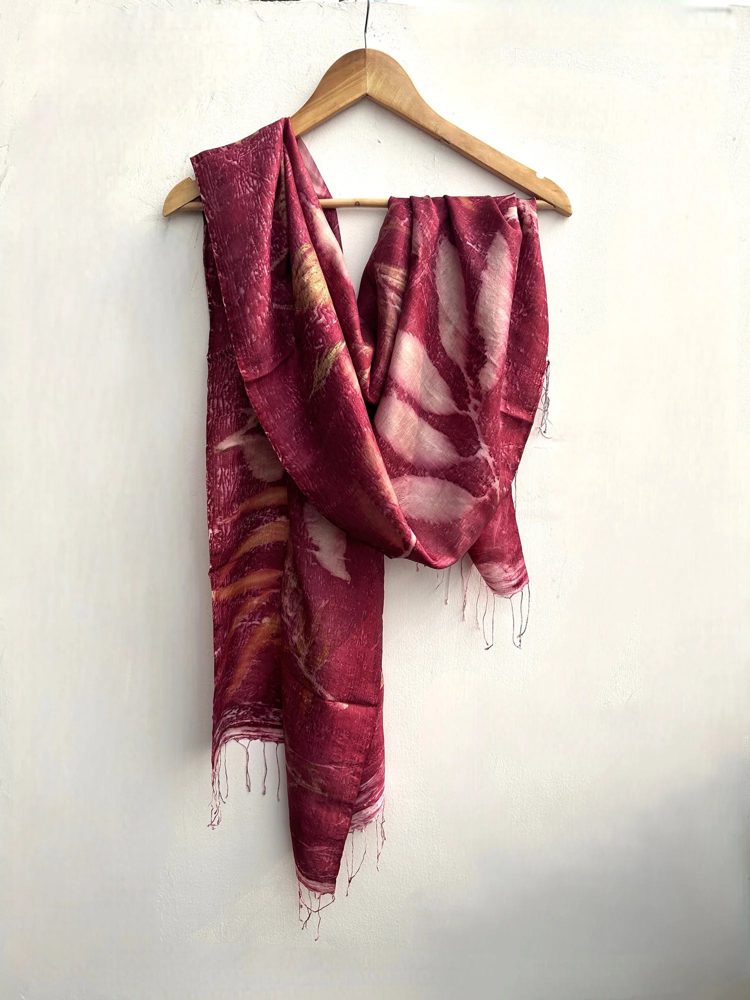 Pure Silk Scarf | Handcrafted Eco - Dyed with Sappanwood & Madder – Womens Scarf on Brown Living™. SKU: CR - SCARF - 001. Img 1.