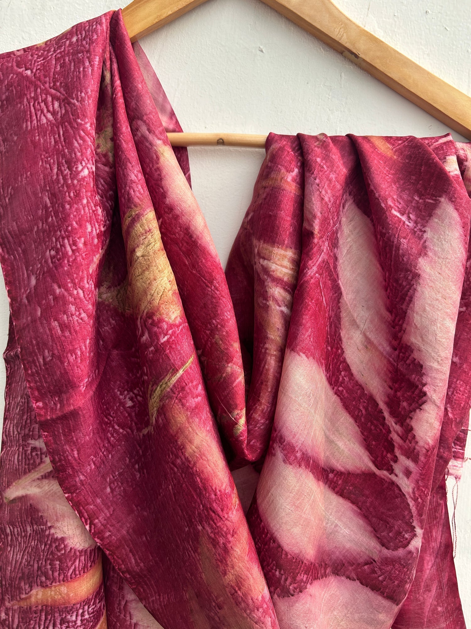 Pure Silk Scarf | Handcrafted Eco - Dyed with Sappanwood & Madder – Womens Scarf on Brown Living™. SKU: CR - SCARF - 001. Img 2.
