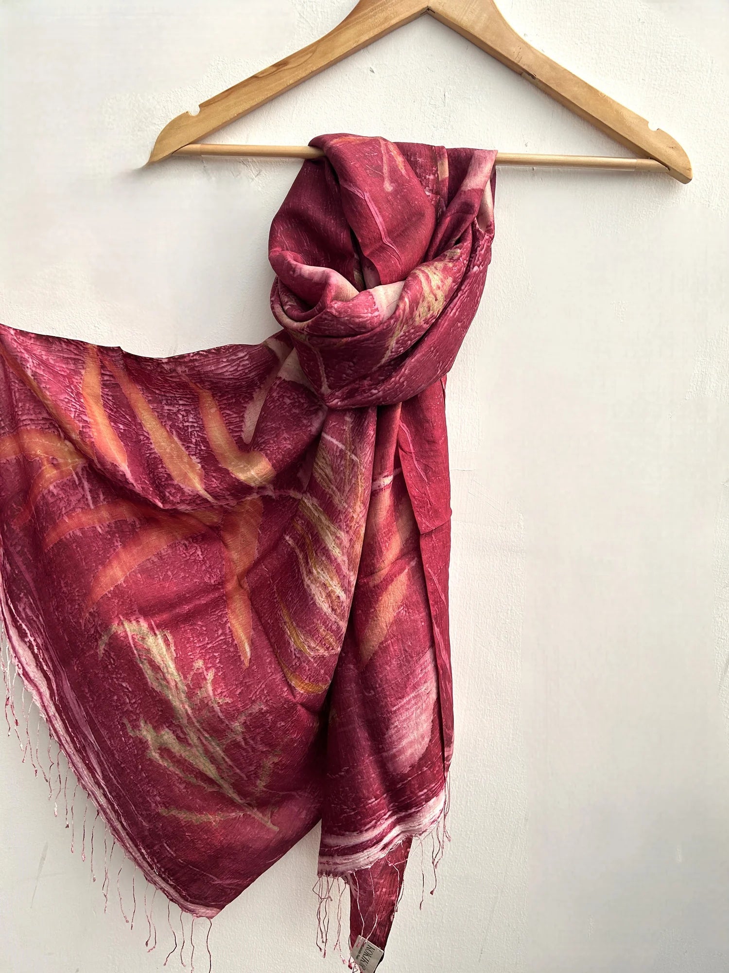 Pure Silk Scarf | Handcrafted Eco - Dyed with Sappanwood & Madder – Womens Scarf on Brown Living™. SKU: CR - SCARF - 001. Img 3.