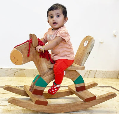 Pure & Solid Neem Wooden Rocking Horse For 1 To 5 Year Kids – Wooden Toys on Brown Living™. SKU: RK_HRS. Img 3.