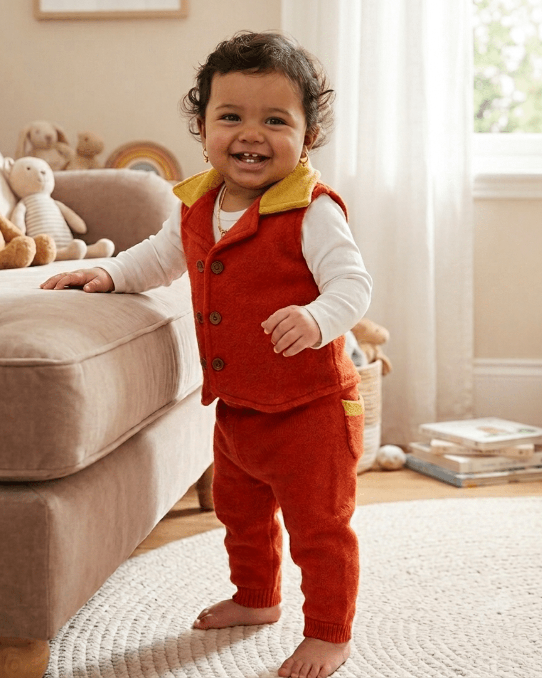 Pure Wool Waistcoat | Herbal Dyed with Schisandra for Calm & Comfort – Kids Daywear Sets on Brown Living™. SKU: WCNO03016. Img 2.