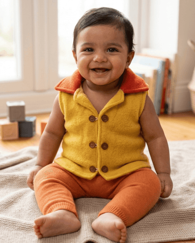 Pure Wool Waistcoat | Herbal Dyed with Schisandra for Calm & Comfort – Kids Daywear Sets on Brown Living™. SKU: WCSY03001. Img 1.
