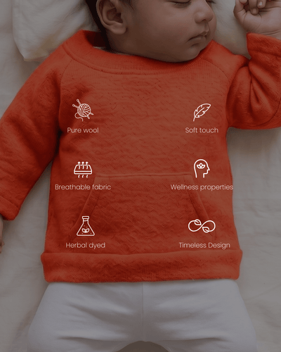 Pure Wool Winter Pocket Tee | Herbal Dyed Baby Top for Skin Comfort – Kids Daywear Sets on Brown Living™. SKU: PTMR03003. Img 4.
