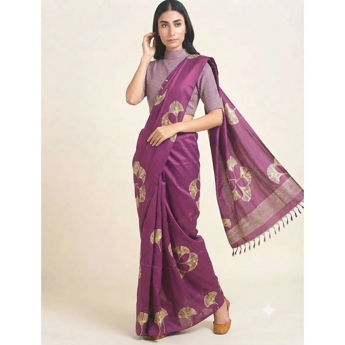 Purple Ginkgo 100% Natural Mulberry Silk Saree – Womens Saree on Brown Living™. SKU: NAESA27. Img 2.