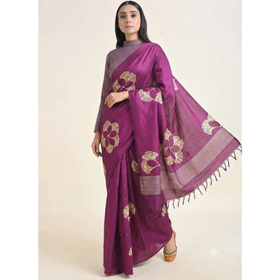 Purple Ginkgo 100% Natural Mulberry Silk Saree – Womens Saree on Brown Living™. SKU: NAESA27. Img 3.