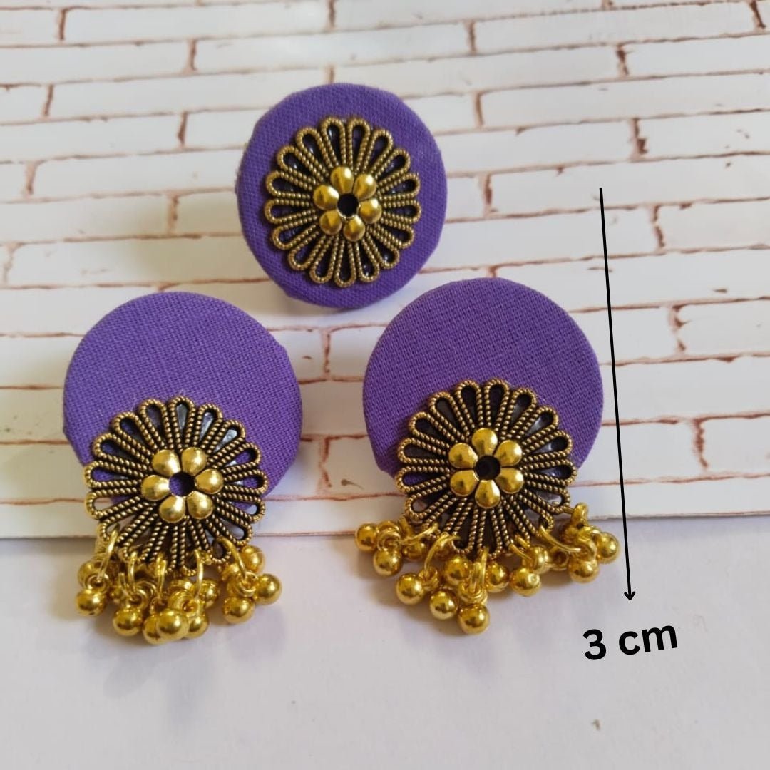 Purple Golden Round Studs Earrings with Adjustable Ring Set | Verified Sustainable by Brown Living™