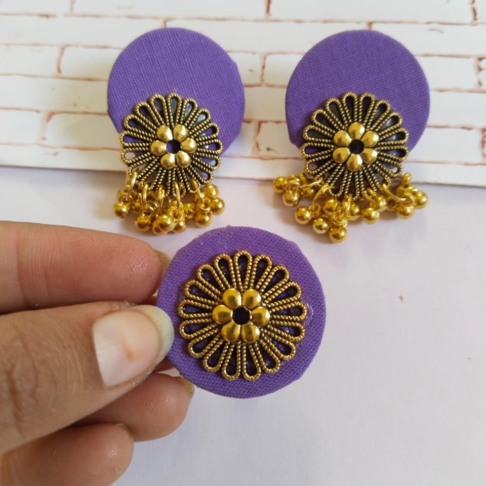 Purple Golden Round Studs Earrings with Adjustable Ring Set | Verified Sustainable by Brown Living™