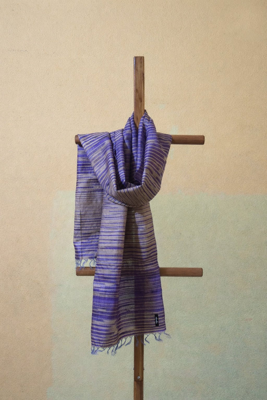 Purple Handcrafted Tassar Silk Stole – Womens Scarf on Brown Living™. SKU: WS25ST08. Img 1.