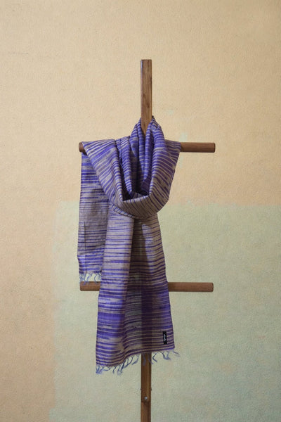 Purple Handcrafted Tassar Silk Stole – Womens Scarf on Brown Living™. SKU: WS25ST08. Img 1.