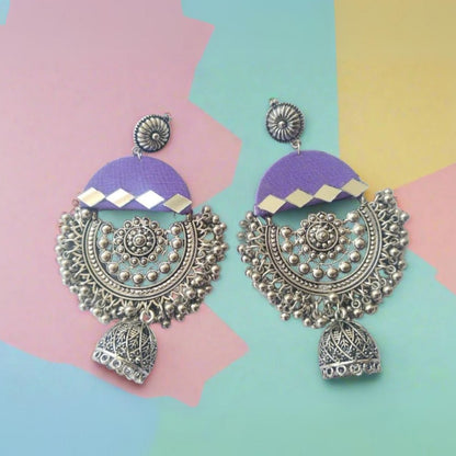 Purple Oxidized Mirror Heavy Jhumka | Verified Sustainable by Brown Living™